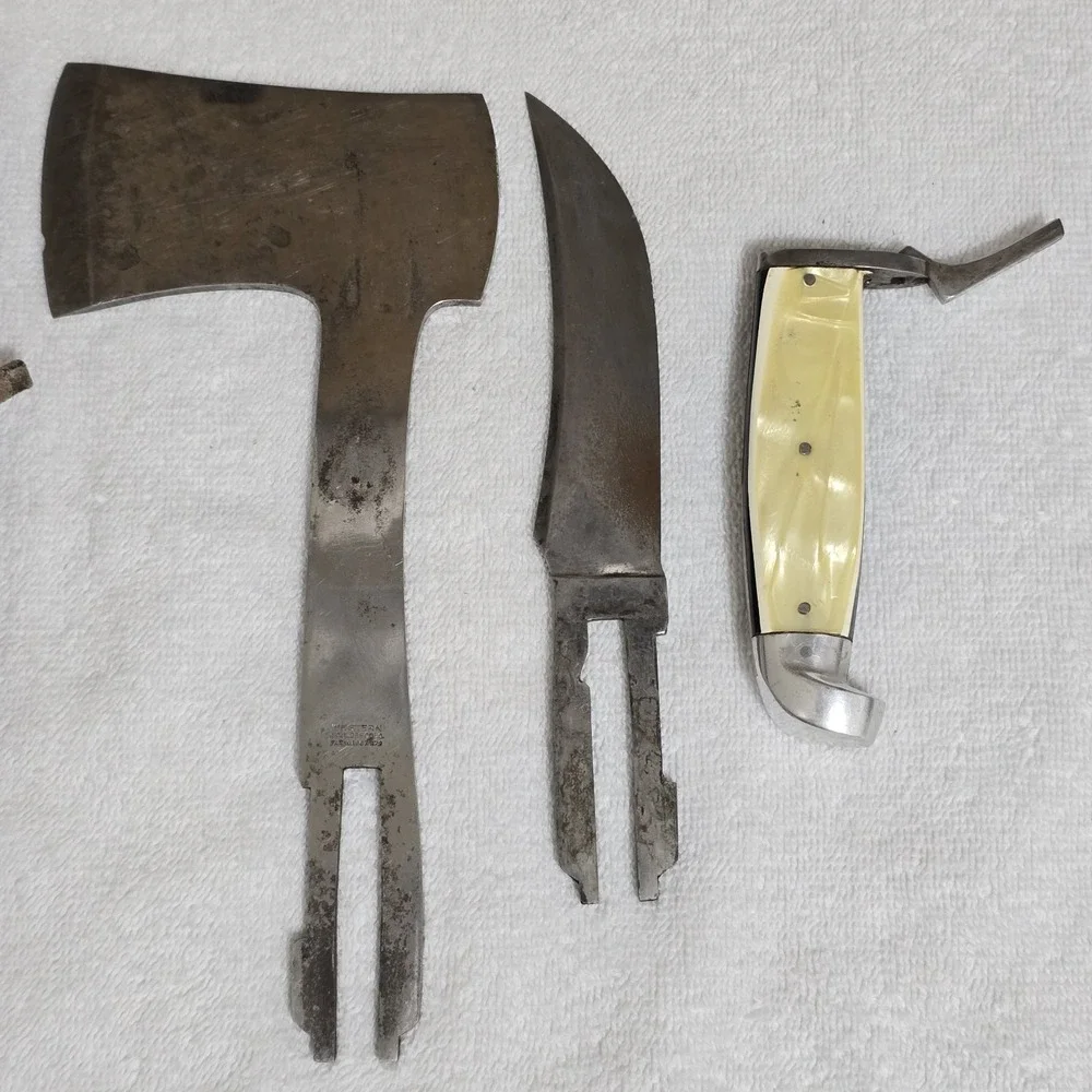 VTG Western Boulder Colo Knife Axe‎ Combo Set with Leather Sheath USA 1930s